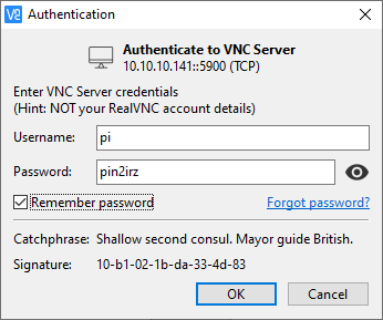 VNC Connection Authentication Screen