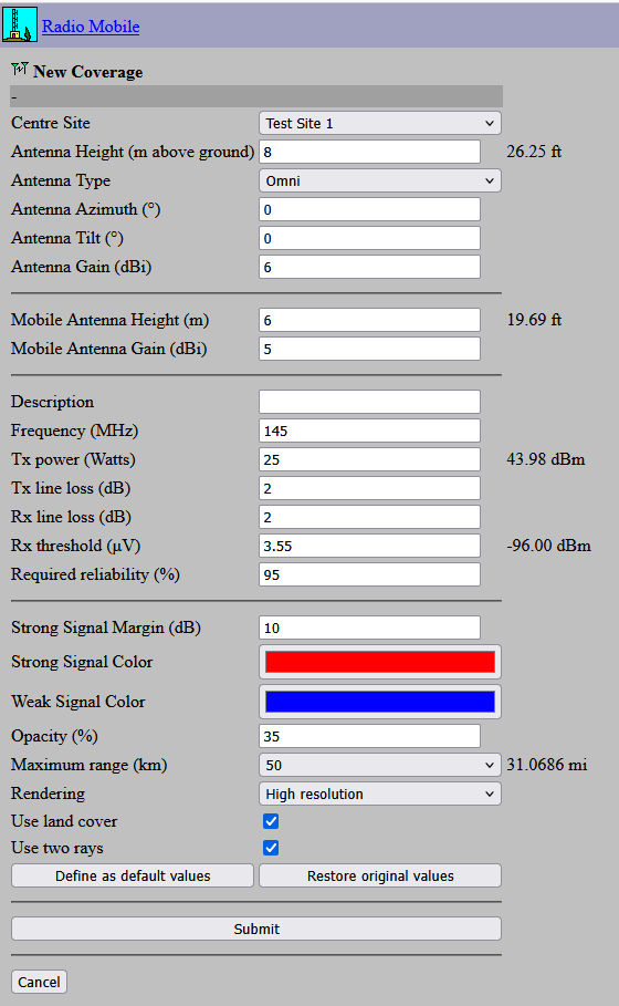 RadioMobile New Coverage Menu